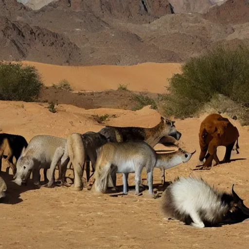 Image similar to animals drinking at a desert oasis