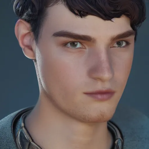 Image similar to a digital art close up portrait of young barnes courtney bard from fantasy world, handsome young man bard with lute character sheet, 4 k, ultra detail, volumetric lighting, unreal engine, octane render