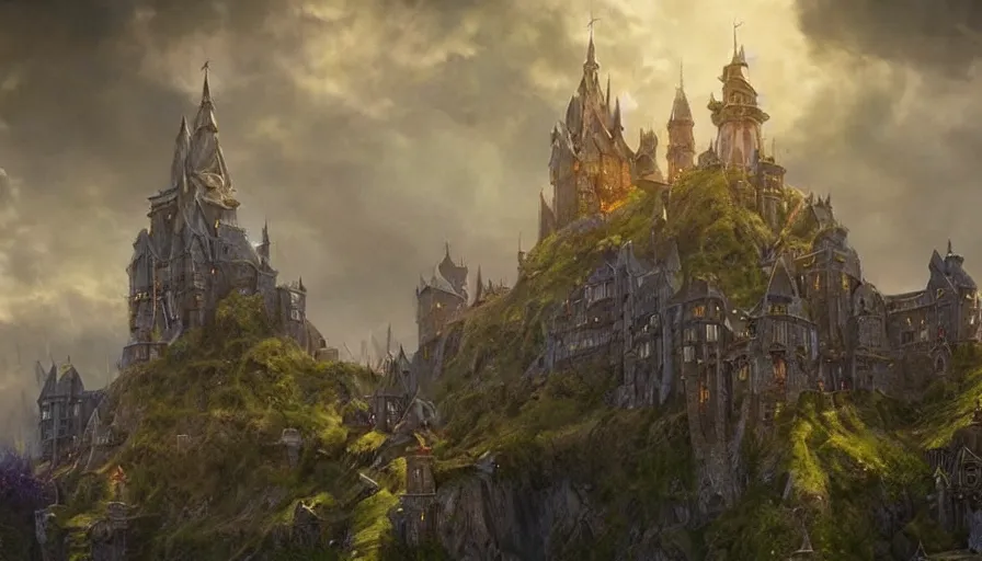 Prompt: a beautiful photo realistic still image of stormwind castle from the warcraft movie, by greg rutkowski, trending on artstation, masterpiece,