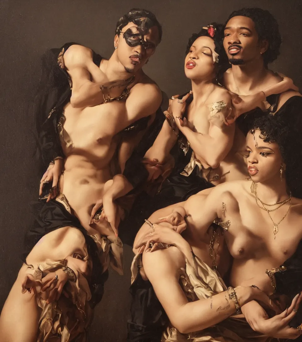 Image similar to portrait of cardi b and offset in the style of roberto ferri