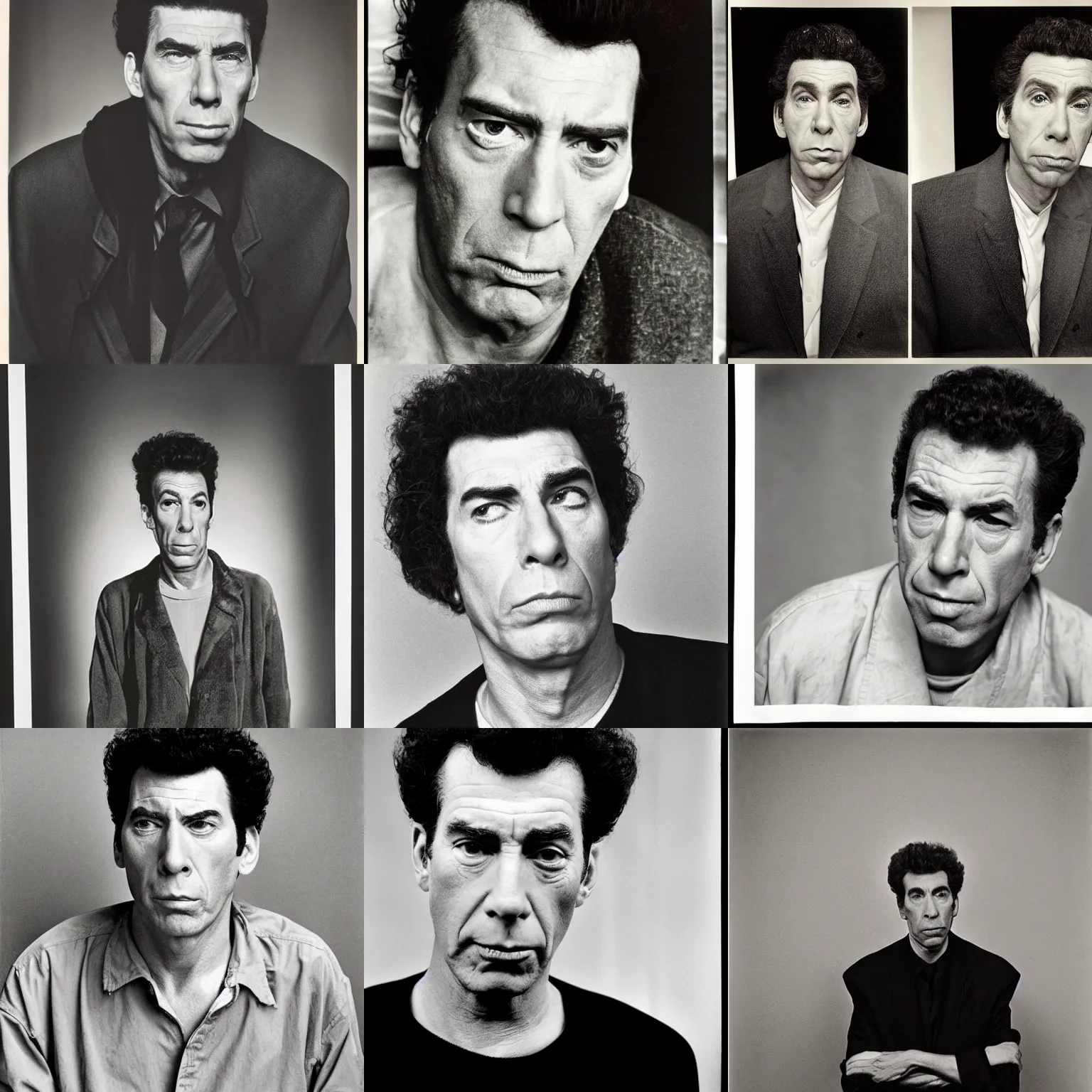 Prompt: a portrait of kramer from seinfeld by paul strand and richard avedon