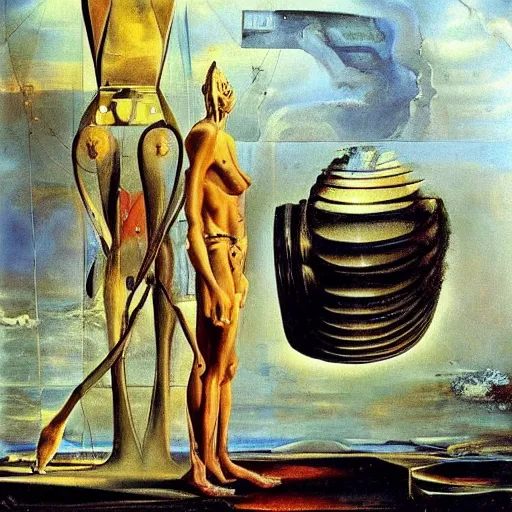 Image similar to the machine god by Dali. high quality oil painting detailed