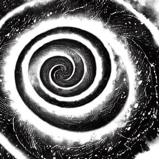 Image similar to black and white illustration creative design, spiral galaxy