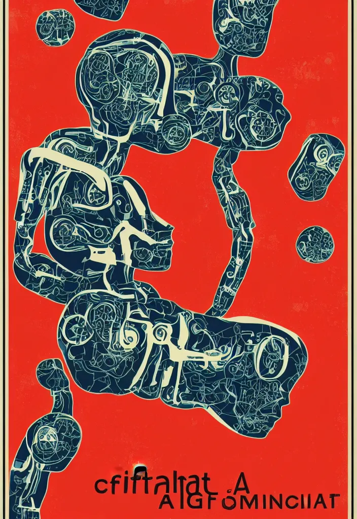 Image similar to a poster for the film about artificial intelligence in the style of polish school of posters