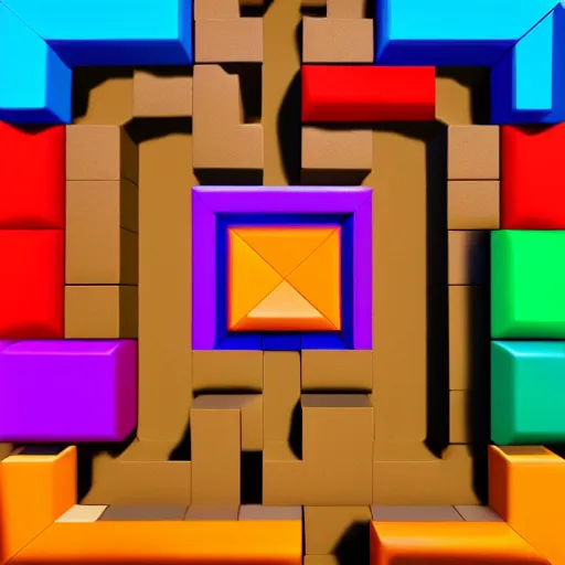 Image similar to puzzle videogame tied to a number 27, unreal engine, top view, colourful blocks, 8k