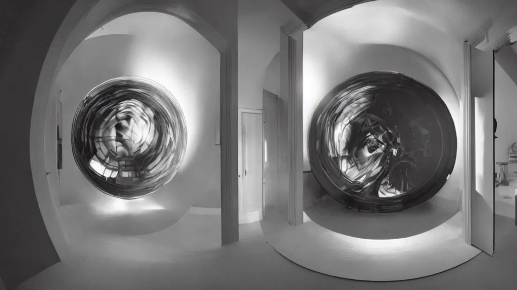 Image similar to an mri image open mri exposed uncovered machine portal in the living room, film still from the movie directed by denis villeneuve with art direction by salvador dali, wide lens