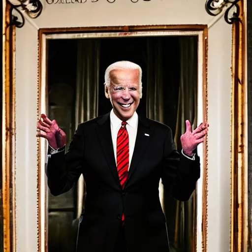 Image similar to joe biden as a vampire : : award winning horror photography : :