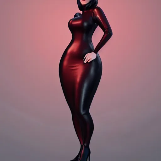 Image similar to a curvy pale goth woman wearing a royal elegant tight dark red multilayered latex high-neck dress, cgsociety, photorealistic, sublime-cool-hot-hyperadvanced, 16k, smooth, sharp focus, trending on ArtStation, volumetric lighting, fully clothed, thin waist