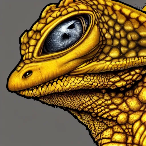 Image similar to portrait of yellow lizard, cult attire, antropomorphic, fantasy digital art, art station