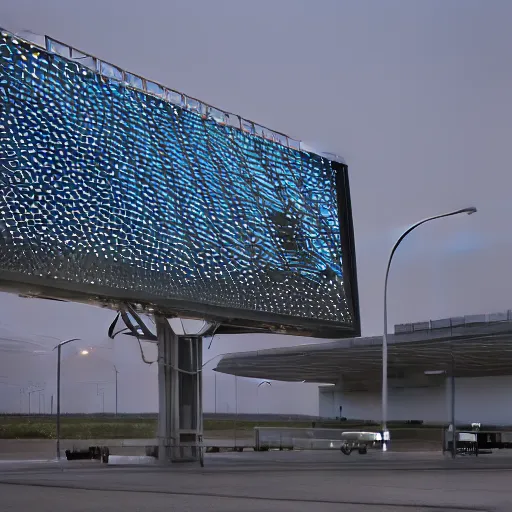Image similar to Kazimierz Malewicz motherboard wall panel airport structure and digital billboard stars points cloud in the middle, unreal engine 5 lumen global illumination, keyshot, octane, artstation trending, ultra high detail, ultra realistic, cinematic, 8k, 16k, in style of zaha hadid, blade runner 2049 lighting color, in plastic, ultra high contrast, dark shadows, tilt shift,