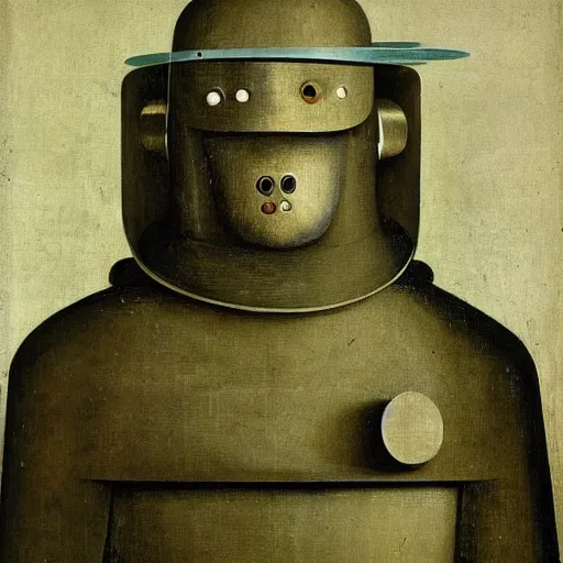 Prompt: a portrait of a robot by hieronymus bosch, detailed