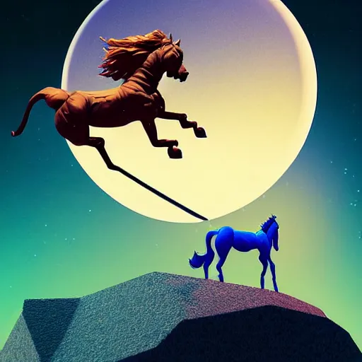 Image similar to digital art of centaur riding on top of an human astronaut back. from western by hiroyuki okiura and katsuhiro otomo and alejandro hodorovski style with many details by mike winkelmann and vincent di fate in sci - fi style. volumetric natural light photo on dsmc 3 system,