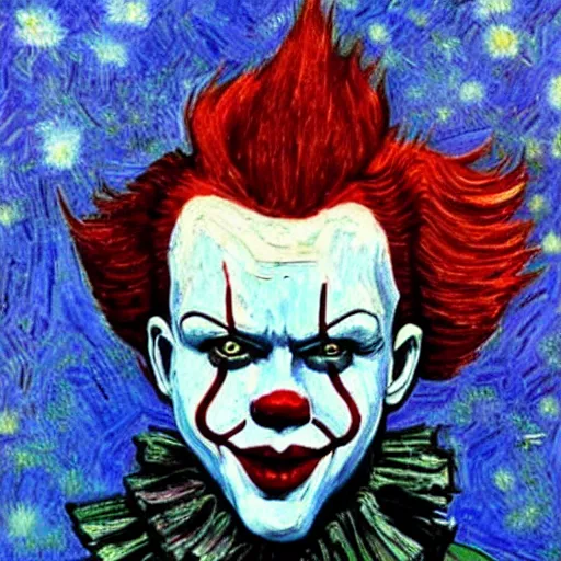 Prompt: pennywise painted by Vincent Van Gogh