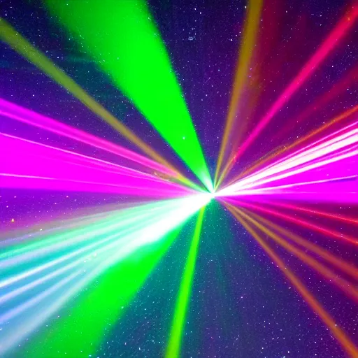 Prompt: multicoloured lasers in the night sky