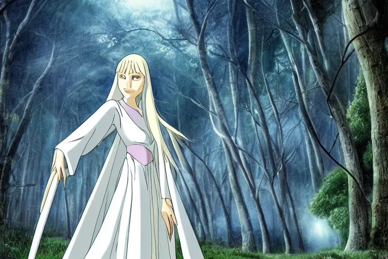 Image similar to tonemapped galadriel by hayao miyazaki, highly detailed,