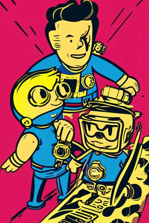 Image similar to fallout 7 6 retro futurist illustration art by butcher billy, sticker, colorful, illustration, highly detailed, simple, smooth and clean vector curves, no jagged lines, vector art, smooth andy warhol style