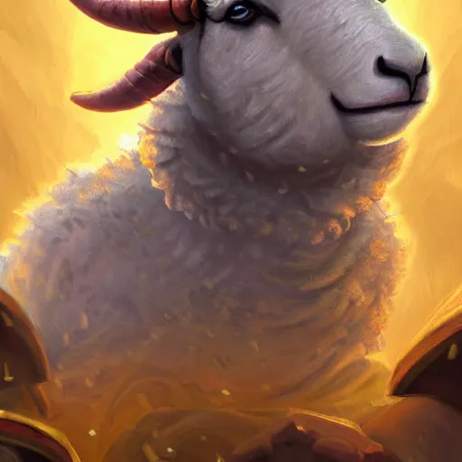 Image similar to a sheep surrounded by yellow glittering smoke, hearthstone art style, epic fantasy style art, fantasy epic digital art, epic fantasy card game art