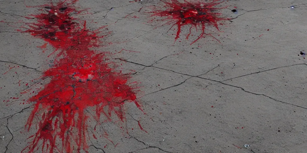 Image similar to Crown with red dye splattered, on the concrete ground, cinematic, cinematic lighting, 8k, ultra-detailed, ultra-realistic, hyper-realistic, high detailed