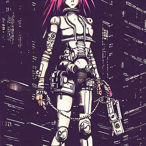 Prompt: android, killer - girl, 1 / 8 katsuya terada, style of cyberpunk, night, city,