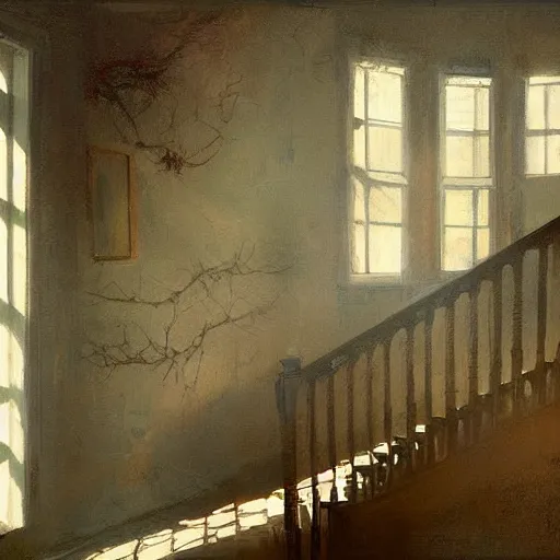 Image similar to A beautiful photograph. It was a mansion of ghosts and monsters, with ghouls in the shadows and demons scuttling behind the wainscotting. cutaway by Jeremy Lipking terrifying