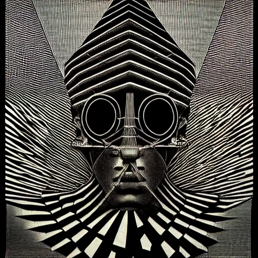 Prompt: grainy effect conceptual figurative post - morden monumental abstract portrait made by escher and piranesi, highly conceptual figurative art, intricate detailed illustration, illustration sharp geometrical detail, vector sharp graphic, controversial poster art, polish poster art
