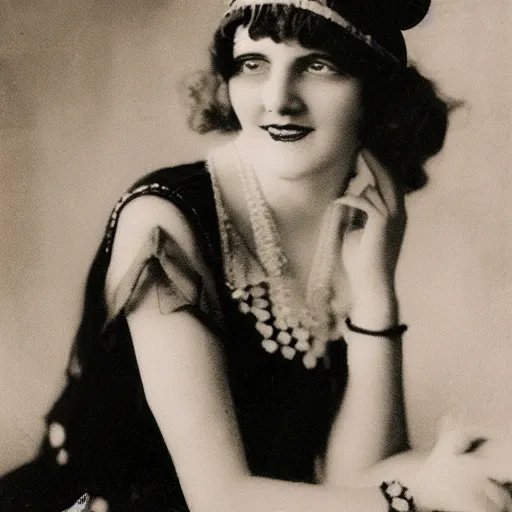 Prompt: a pretty 1 9 2 0 s 2 0 yo young woman, whose photo served as inspiration for minnie mouse