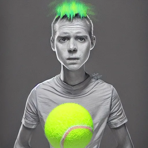 Image similar to highly detailed vfx portrait of a character of a tennis ball monster stephen bliss, chalk, unrealengine, greg rutkowski, loish, rhads, beeple, chalk, makoto shinkai and lois van baarle, ilya kuvshinov, rossdraws, tom bagshaw, basil gogos