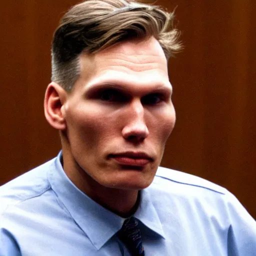 Image similar to jerma 9 8 5, still image of jerma 9 8 5 on trial, courtroom photo, courtroom interior background,