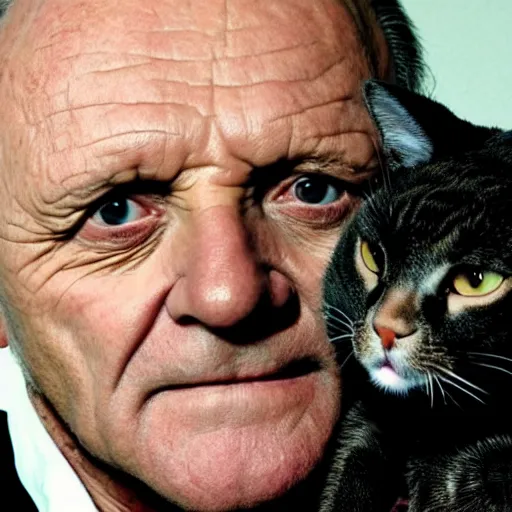 Prompt: anthony hopkins the godfather with the face of a cat, holding a cat with the face of anthony hopkins the godfather