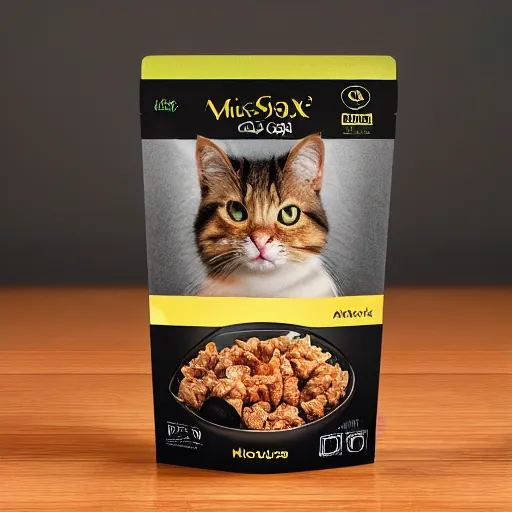 Image similar to a professional photo of a new package for Mouse Krisp Cat Snax, dramatic cinematic studio lighting