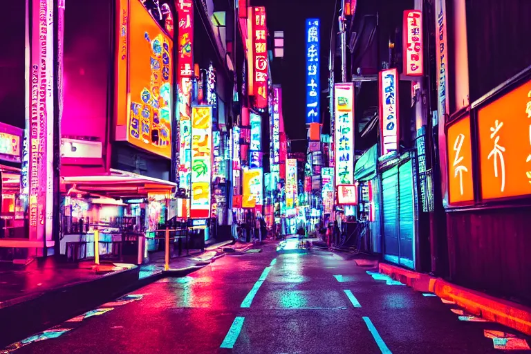 Image similar to neon tokyo street at night futuristic aesthetic, wallpaper, unsplash, colorful, style of aenami alena, neon blue color, vaporwave,