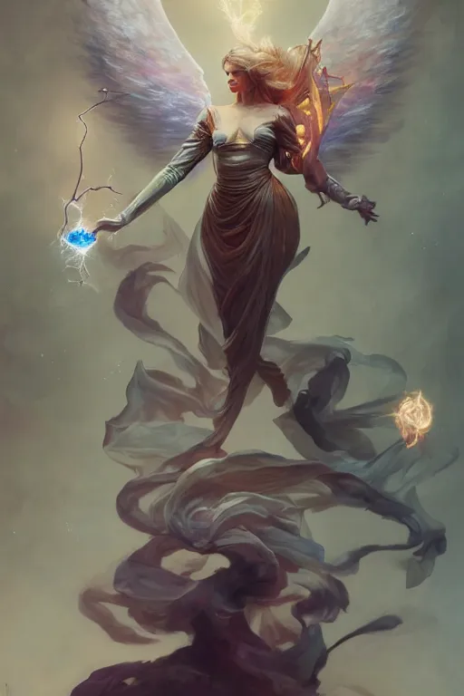 Prompt: portrait of a beautiful model presenting a roll, casting magic spell holding electricity, angel, fantasy, dramatic lighting, highly detailed, digital painting, holding electricity, magic the gathering, hyper detailed, 3 d render, hyper realistic detailed portrait, peter mohrbacher, wlop, ruan jia