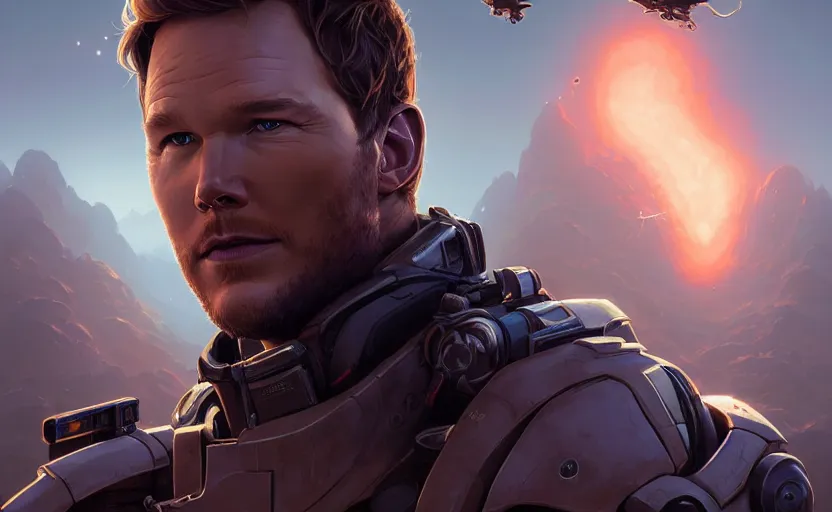 Image similar to highly detailed portrait of chris pratt, in xcom 2, stephen bliss, unreal engine, fantasy art by greg rutkowski, loish, rhads, ferdinand knab, makoto shinkai and lois van baarle, ilya kuvshinov, rossdraws, tom bagshaw, global illumination, radiant light, detailed and intricate environment