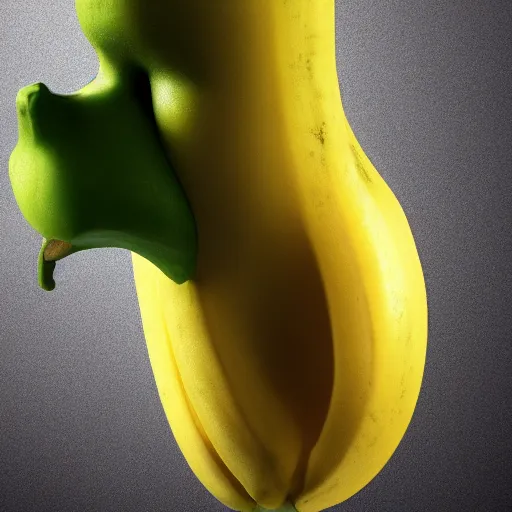 Prompt: a photo of a talking banana with a human face hyperrealistic