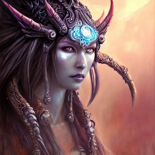 Prompt: a highly detailed Long shot photo of chthonic warcraft Tyrande Whisperwind female character by Ayami Kojima, Beksinski, Giger,intricate, digital painting, artstation, intricate, concept art, smooth, sharp focus, illustration