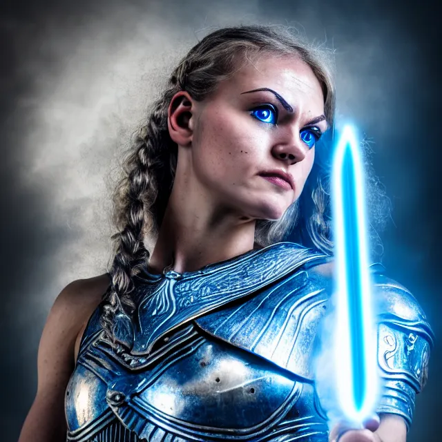 Image similar to photo of a valkyrie warrior with light powers, highly detailed, 4 k, hdr, smooth, sharp focus, high resolution, award - winning photo