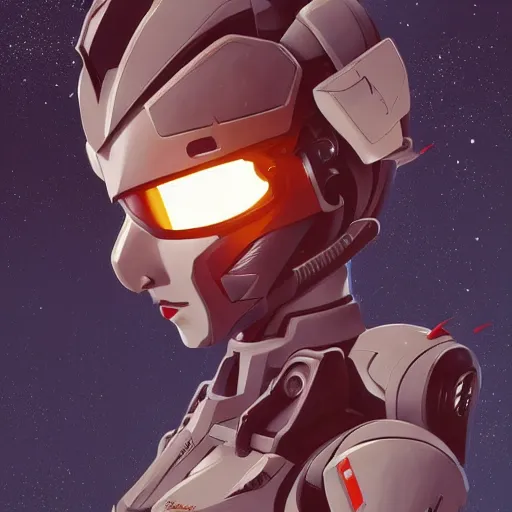 Prompt: portrait of isabelledeltore as a gundam pilot, with an intricate, detailed, futuristic helmet, vector behance hd jesper ejsing, rhads, makoto shinkai, lois van baarle, ilya kuvshinov, rossdraws, hd, 3 2 k, ilya kuvshinov, gustav klimt