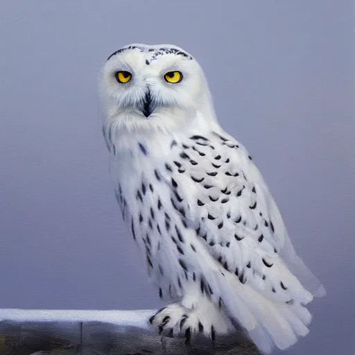 Image similar to loose oil painting of a majestic snowy owl, large strokes, hd, 8k