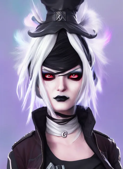 Image similar to Goth Witch with white hair in apex legends as an anime character digital illustration portrait design by Ross Tran, artgerm detailed, soft lighting