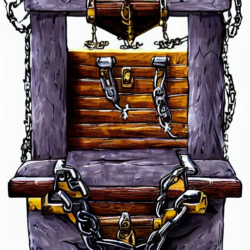 Prompt: evil chest with cursed chains, video game art, dungeons and dragons