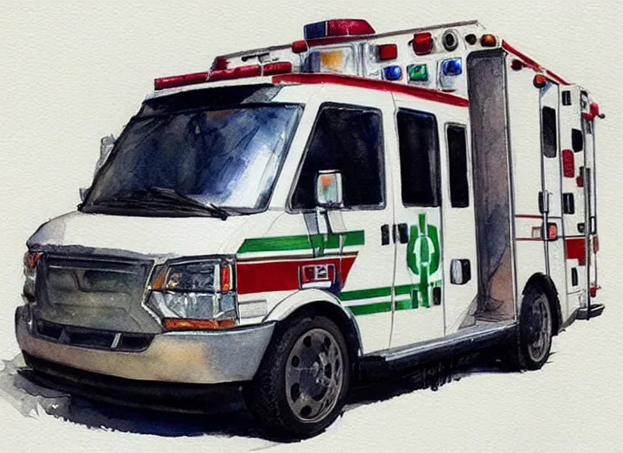 Image similar to concept art of a ambulance, pinterest, artstation trending, behance, watercolor, by coby whitmore, silver, laser light,