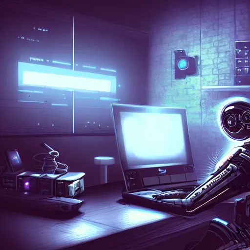 Image similar to realistic successful man typing on laptop in gaming room, artstation trends, cyberpunk concept art, highly detailed, intricate, sharp focus, digital art, 8 k