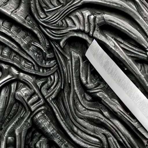 Prompt: photo of a knife, by giger