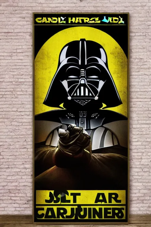 Prompt: retro cannabis with darth vader poster