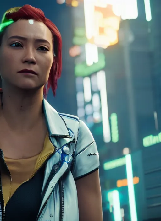 Image similar to film still of Kathryn Celestre as Panam Palmer in Cyberpunk 2077, gameplay, 8k, HD