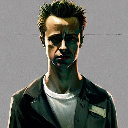 Image similar to Fight club portrait, very coherent, painted by Edward Hopper, Wayne Barlowe, painted by James Gilleard, airbrush, art by JamesJean