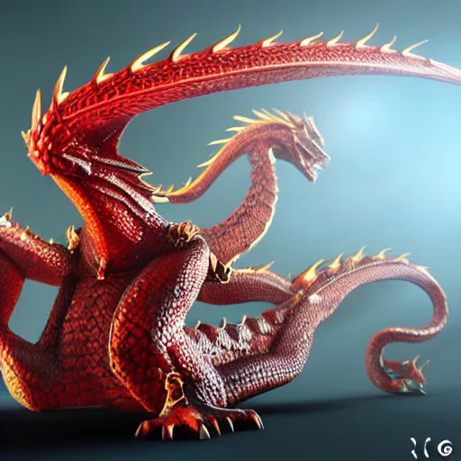 Prompt: a dragon whose scales are made out of rubies and diamonds, unreal engine, artstation