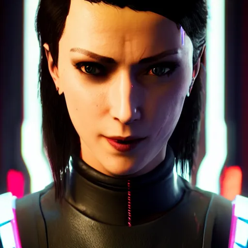 Image similar to female V from Cyberpunk 2077 wearing spiked collar, 4K