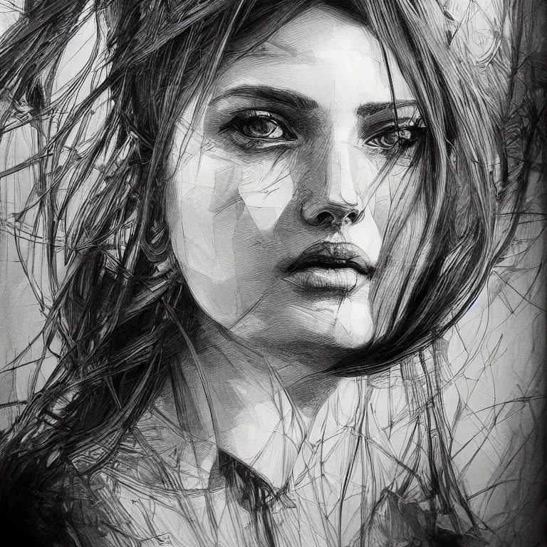 Prompt: beautiful detailed pencil sketch portrait by hopare, masterpiece, sharp, intricate, highly detailed, high contrast, stunning, artstation