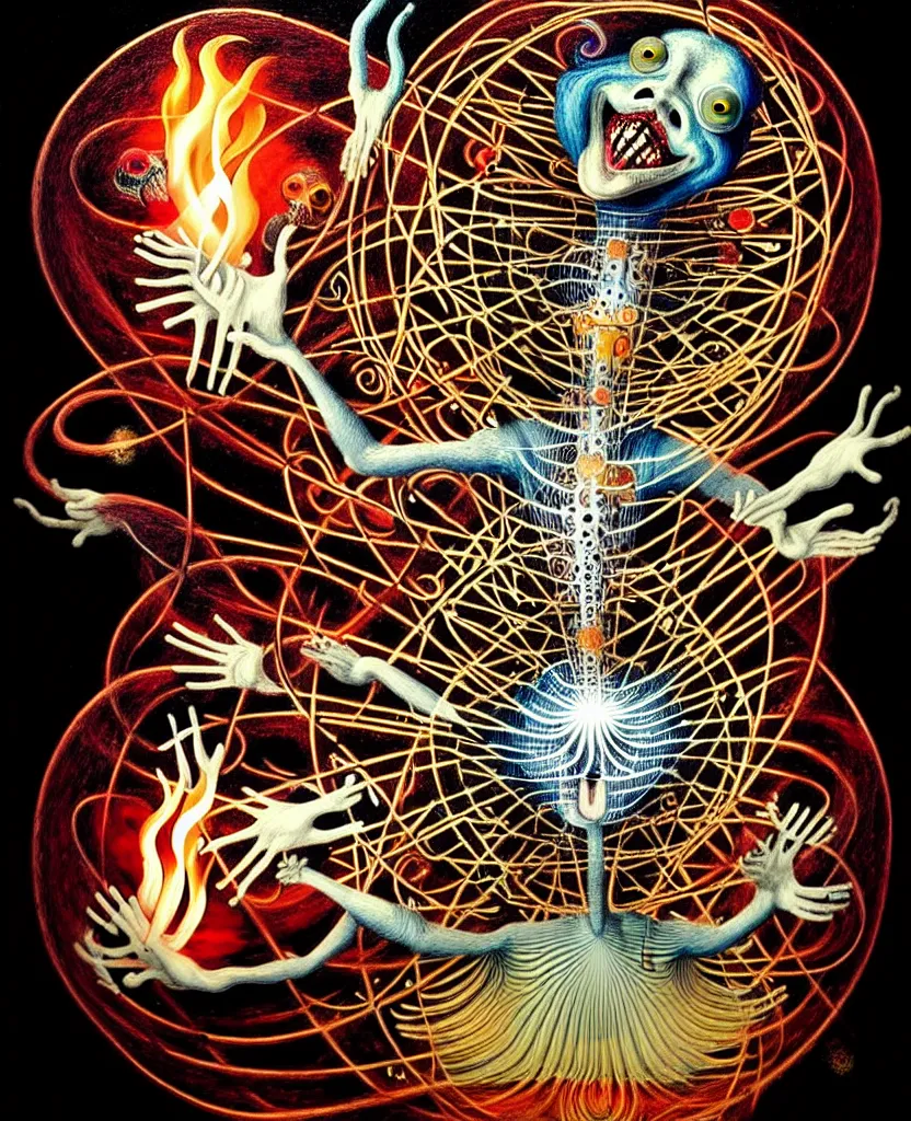 Image similar to whimsical freaky creature sings a unique canto about'as above so below'being ignited by the spirit of haeckel and robert fludd, breakthrough is iminent, glory be to the magic within, painted by ronny khalil